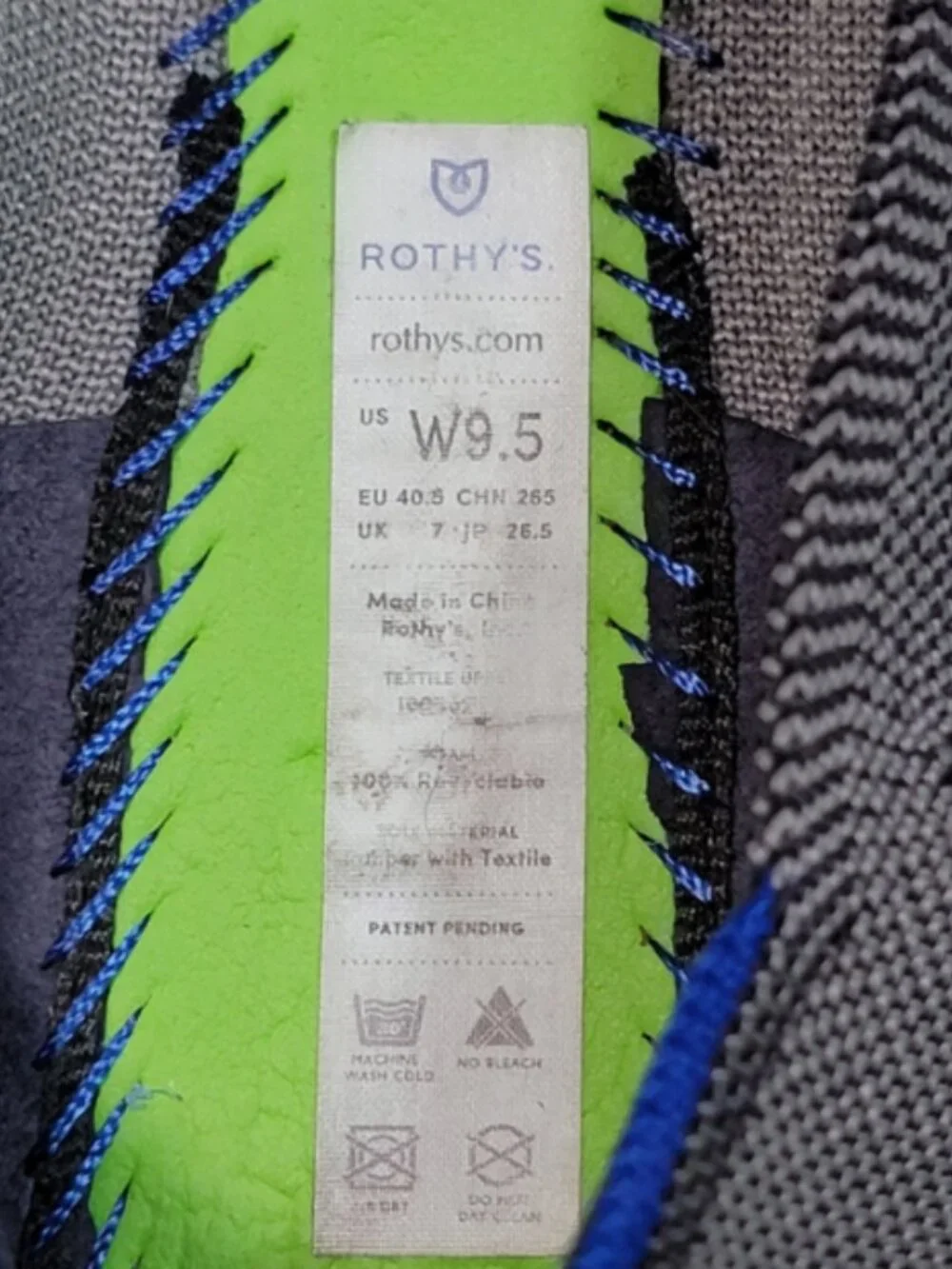 Rothy's Gray Pointed Toe Flats with Blue Trim - Picture 4 of 4